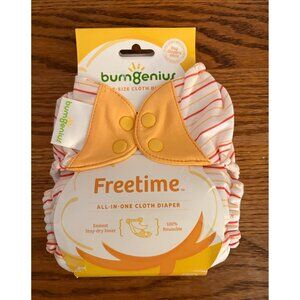 BumGenius Freetime All-In-One Cloth Diaper Clementine Stripes 8-35 Pounds